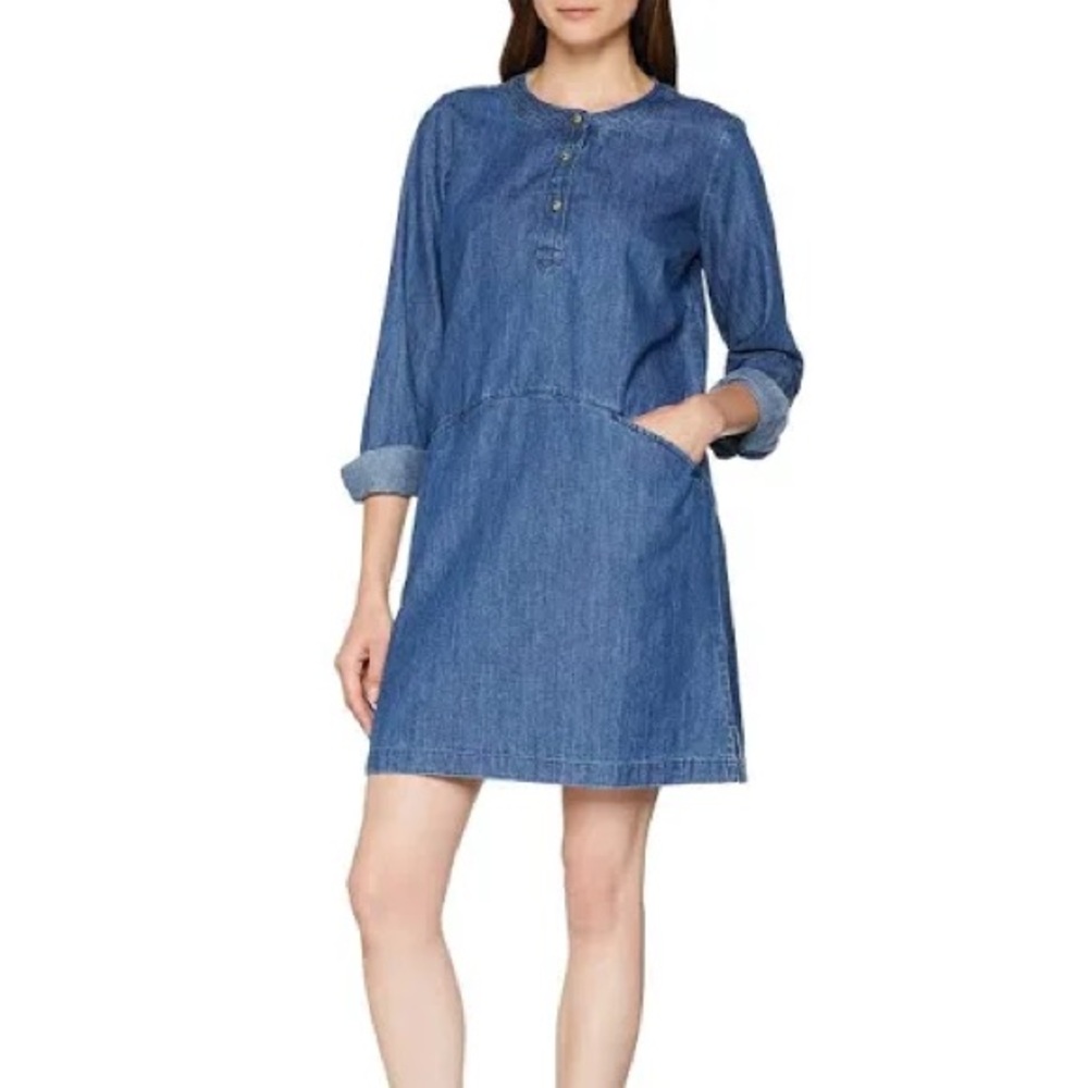 FatFace Women’s 14 Rachel Denim Shift Dress Chambray Blue‎ Mandarine Collar